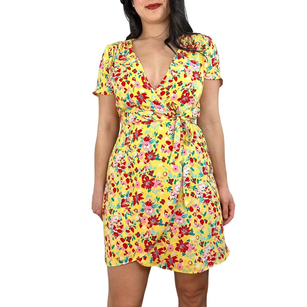 J. Crew Factory Yellow Floral Printed Wrap Dress